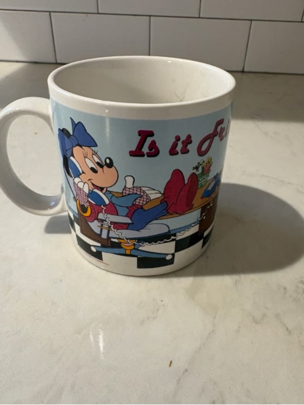 Minnie Mouse Themed Ceramic Coffee Mug - White with Blue & Pink Artwork